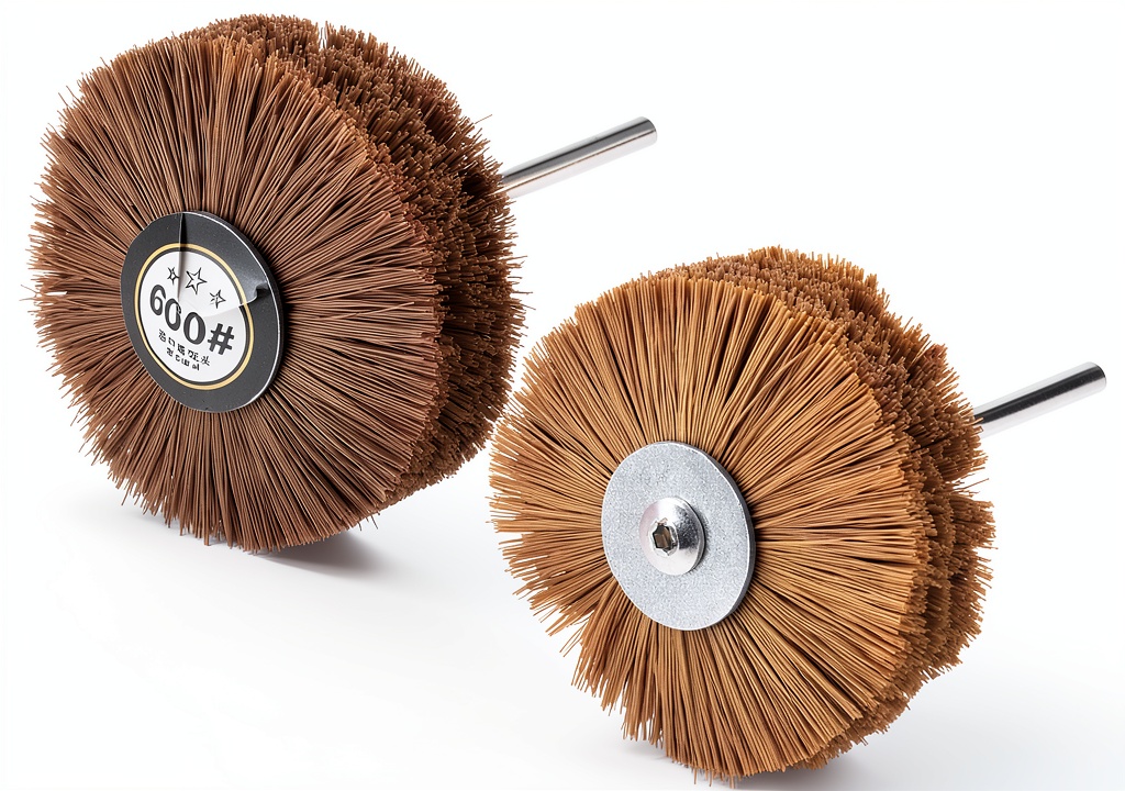 uxcell nylon wheel brush in use on a metal surface
