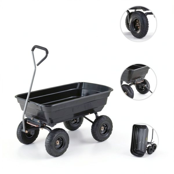 Gorilla Carts Poly Garden Dump Cart, 4 Cu Ft Tub, 600 lb Haul Capacity, Black – Heavy-Duty Utility Wagon with Quick-Release Dumping & Pneumatic Tires for Yard, Landscaping and Gardening-2