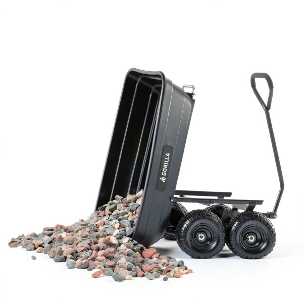 Gorilla Carts Poly Garden Dump Cart, 4 Cu Ft Tub, 600 lb Haul Capacity, Black – Heavy-Duty Utility Wagon with Quick-Release Dumping & Pneumatic Tires for Yard, Landscaping and Gardening-3