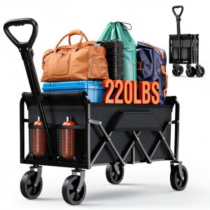 Collapsible Wagon Cart Ajvvf - Foldable 220lb Capacity Black-0