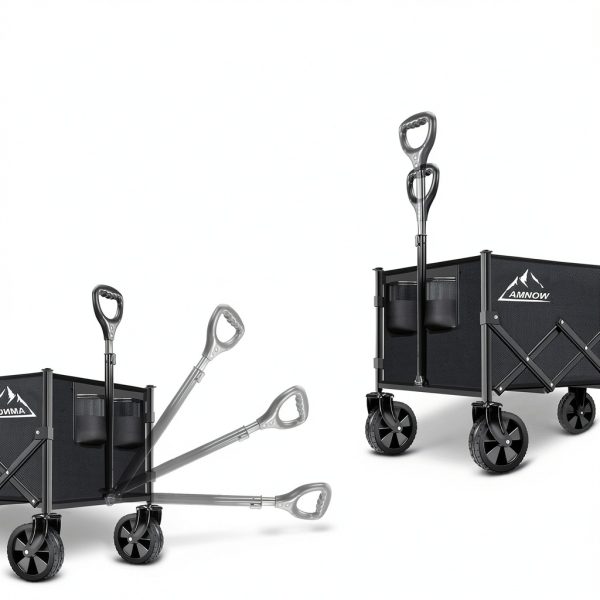 Collapsible Folding Wagon Cart, 350LBS Utility Large Capacity Cart Foldable Wagon with All Terrain Wheels, Grocery Wagons Carts for Garden Shopping Sports Camping, Black-3