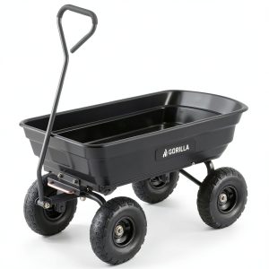 Gorilla Carts Poly Garden Dump Cart, 4 Cu Ft Tub, 600 lb Haul Capacity, Black – Heavy-Duty Utility Wagon with Quick-Release Dumping & Pneumatic Tires for Yard, Landscaping and Gardening-0
