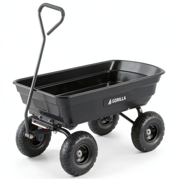 Gorilla Carts Poly Garden Dump Cart, 4 Cu Ft Tub, 600 lb Haul Capacity, Black – Heavy-Duty Utility Wagon with Quick-Release Dumping & Pneumatic Tires for Yard, Landscaping and Gardening-0