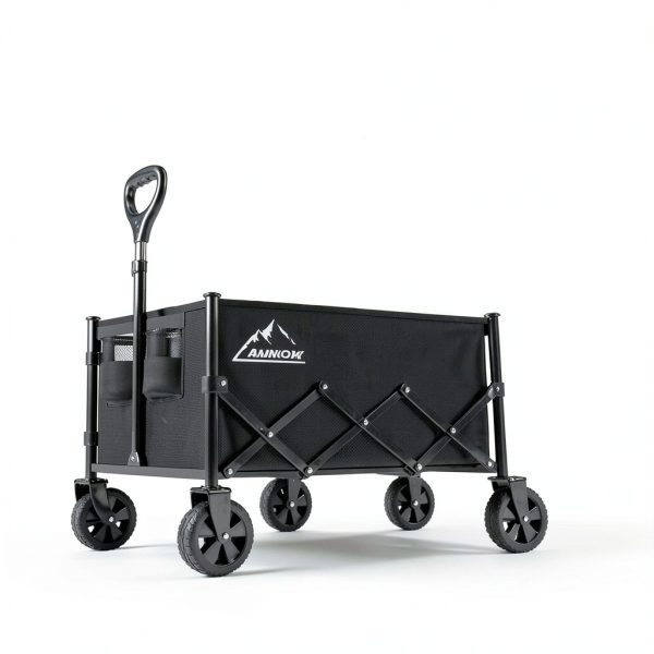 Collapsible Folding Wagon Cart, 350LBS Utility Large Capacity Cart Foldable Wagon with All Terrain Wheels, Grocery Wagons Carts for Garden Shopping Sports Camping, Black-7