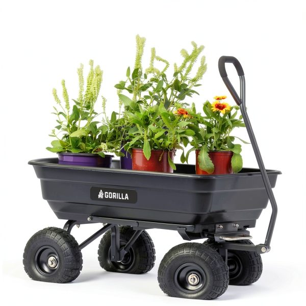 Gorilla Carts Poly Garden Dump Cart, 4 Cu Ft Tub, 600 lb Haul Capacity, Black – Heavy-Duty Utility Wagon with Quick-Release Dumping & Pneumatic Tires for Yard, Landscaping and Gardening-5
