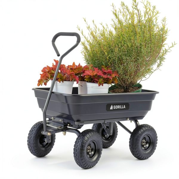 Gorilla Carts Poly Garden Dump Cart, 4 Cu Ft Tub, 600 lb Haul Capacity, Black – Heavy-Duty Utility Wagon with Quick-Release Dumping & Pneumatic Tires for Yard, Landscaping and Gardening-6